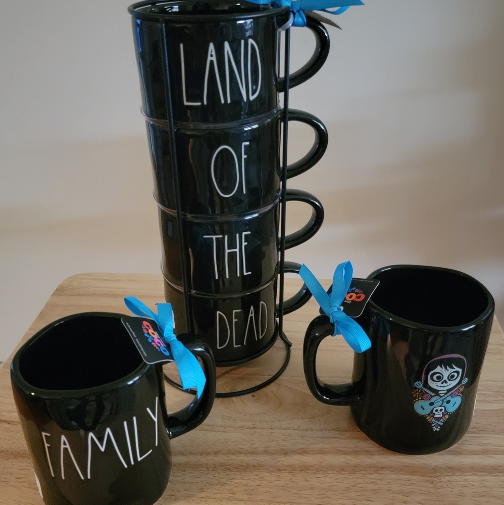 HTF Rae Dunn Disney "Coco Land of the Dead" Stacking Mugs & Family mug (pair)